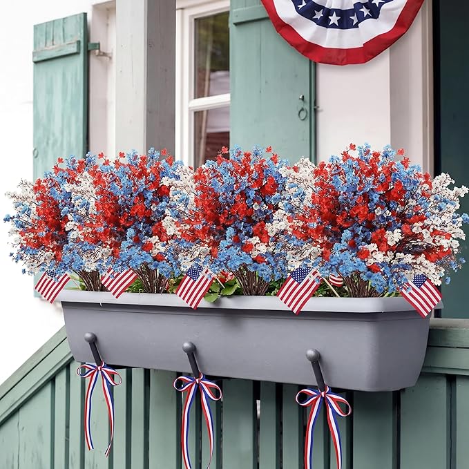 Lyrow 48 Pcs Red Blue White Patriotic Artificial Flowers 4th of July 250th Anniversary Table Centerpieces Decor Fake Babys Breath Pick Stems Floral Arrangement for Veterans Memorial Day Home Outdoor