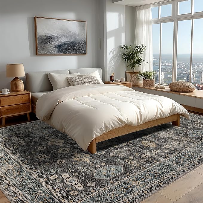 Ruaruarug Washable Area Rug 8x10 for Living Room Bedroom, Ultra Soft Non Slip Stain & Fade Resistant, Pet & Kids Friendly, Suitable for High Traffic Areas Easy to Clean for Office Kitchen, Silver