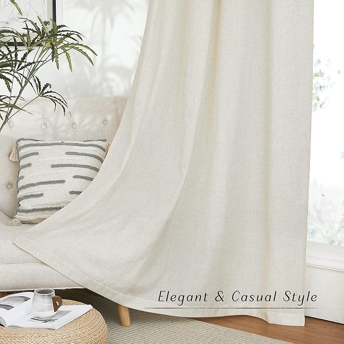 NICETOWN Textured Linen Sheer 108 inch Curtains for Living Room, Grommet Privacy Translucent with Light Filter Thick Flax Sheer Drapes for Bedroom, Natural, W55 x L108, 2 Panels