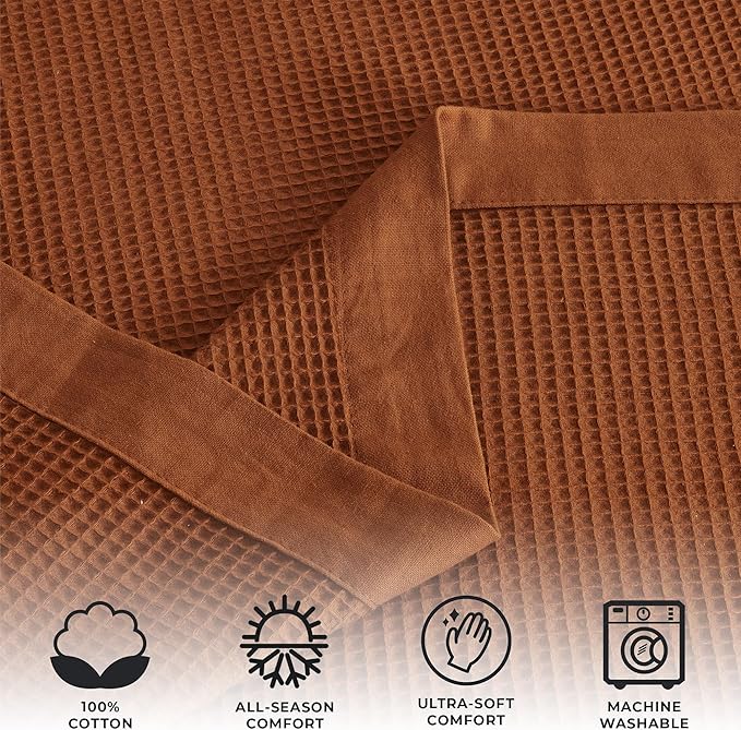 Great Bay Home 100% Cotton Blanket for King Size Bed | Lightweight and Breathable Waffle Weave Blankets for Summer & Spring | Versatile, Layering Orange Bed Blanket, Terracotta, 102x90 inches