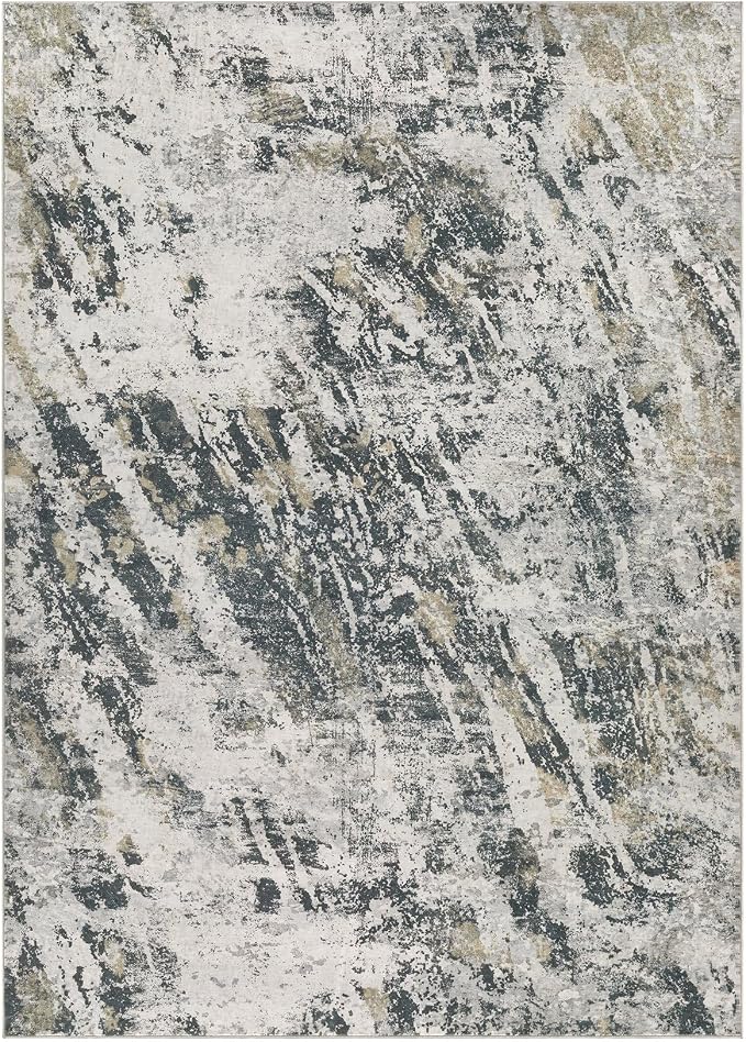 DMOYEST Area Rug Living Room Rugs - 5x7 Large Soft Indoor Neutral Modern Abstract Low Pile Washable Rug Carpet for Bedroom Dining Room Farmhouse Home Office-Black Gold/Grey