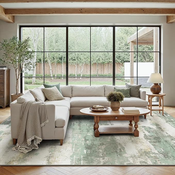 BEIMO Area Rugs 6x9 for Living Room Bedroom, Modern Abstract Machine Washable Rug, Large Soft Low Pile Floor Carpet with Non Slip Backing for Dining Room, Light Green