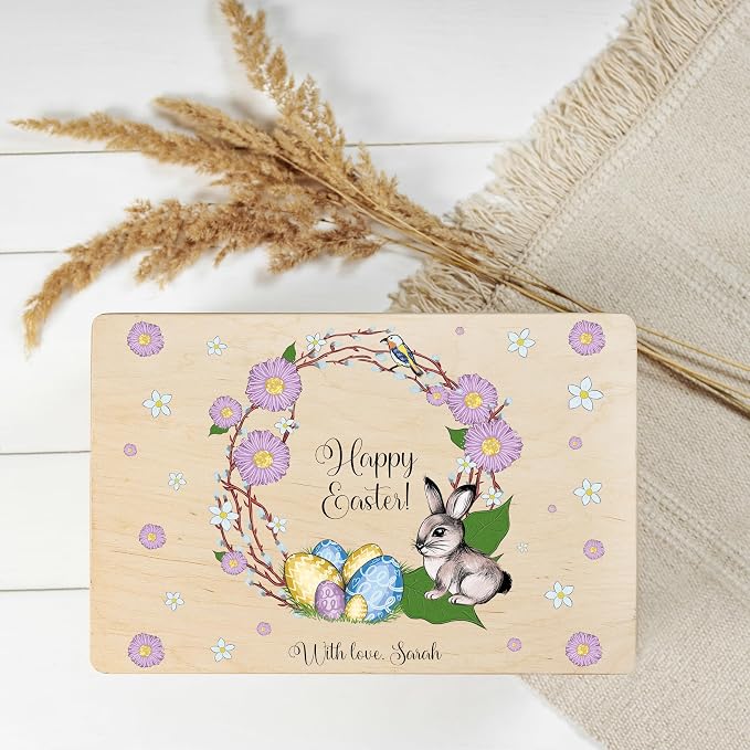Creative Deco Personalized Wooden Storage Box Easter Box | 11.8x7.87x5.51in (+-0.5) | Multiple Choice | Hinged Lid Handles Engraving | Gift Box | Rough UNSANDED Keepsake Souvenir Chest