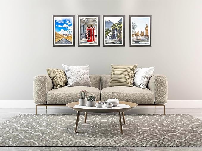 The Display Guys - Black Wooden Minimalist Picture Frames Set - Tempered Glass - 12x18 matted to 11x17 - Wall Hanging - 4-Pack