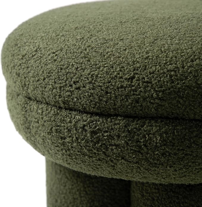 Furniture of America Rami Modern 18-inch Mushroom-Shape Upholstered Ottoman with Tri-Pillar Pedestal, Vanity Stool Chair, Small Foot Stool for Bedroom, Living Room, Entryway, Green