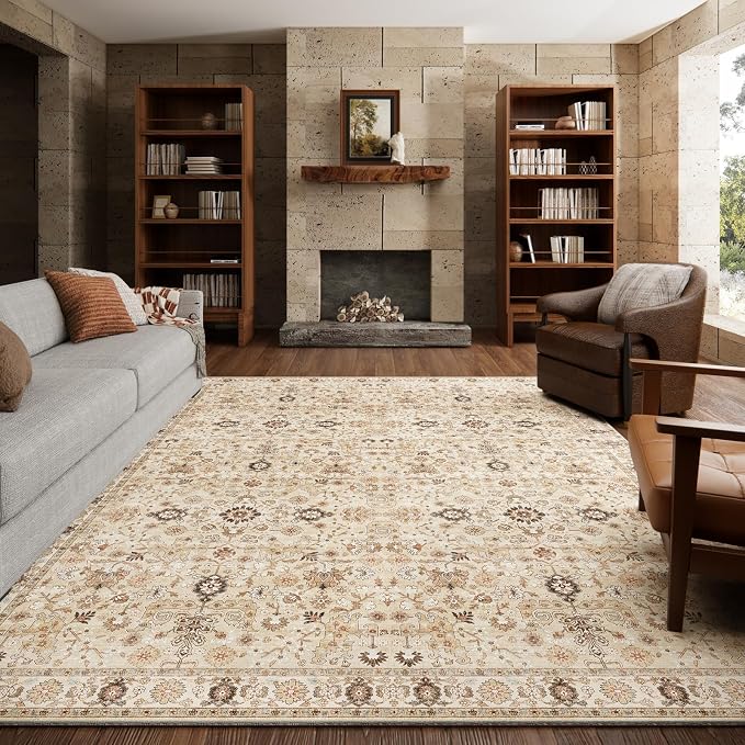Washable Rugs for Living Room: 8x10 Area Rugs for Bedroom Ultra Soft Non-Slip Stain Resistant Vintage Boho Large Carpet for High-Traffic Dining Room - Farmhouse Decor