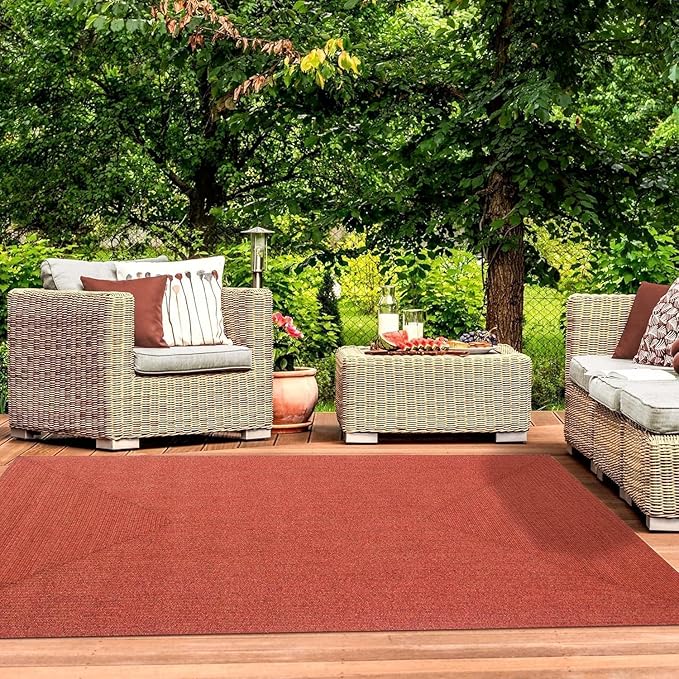 Superior Indoor Outdoor Area Rug, Handwoven Reversible Braided Home Decor for Living Room, Kitchen, Dining Room Floors, Patio, Front Porch, Deck, Modern, Boho, Farmhouse Style, 8' x 10', Brick