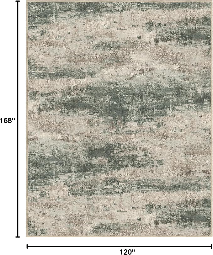 BEIMO Area Rugs 10x14 for Living Room Bedroom, Modern Abstract Machine Washable Rug, Large Soft Low Pile Floor Cover with Non Slip Backing for Dining Room, Grey/Dark Green