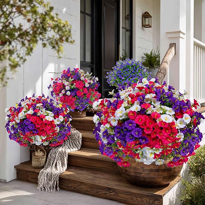 AXYLEX Artificial Flowers Outdoor Morning Glory - 16 Bundles Fake Plants UV Resistant No Fade Faux Plastic Greenery Home Garden Patio Decoration Indoor (1, Multi16-1)