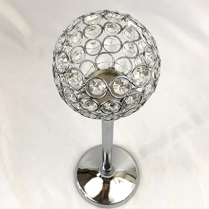 Allgala 16" Crystal Bowl Tealight Votive Decorative Goblet Wine Glass Shaped Candle Holder-Silver-HD89004