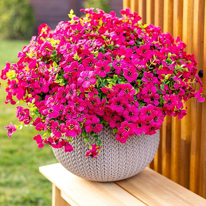 AXYLEX Artificial Flowers for Outdoors Fake Plants - 16 Bundles Faux Outside Greenery Boxwood No Fade Plastic Shrubs Fall Decor Farmhouse Home Garden Thanksgiving Mums (Red)