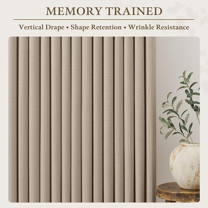 Burlywood Birch Linen Curtains 80 Inch Length 2 Panels Set for Living Room Dining Pinch Pleated Back Tab Thick Tan Drapes Neutral Rustic Burlap Semi Sheer 80 Inch Curtain for Bedroom Window Door