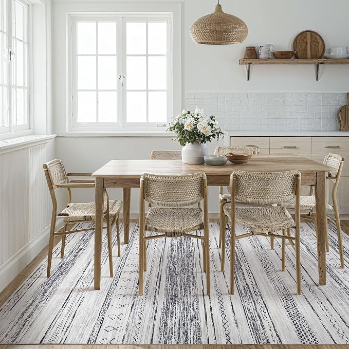 Tortania Area Rug Living Room Rugs - 6x9 Washable Large Soft Neutral Boho Moroccan Bohemian Farmhouse Rug Indoor Floor Carpet for Bedroom Under Dining Table Home Office Decor - Grey