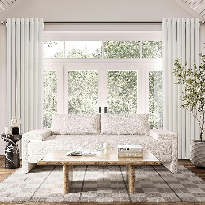 Nanspring Neutral Linen Curtains 102 Inches Long Extra Long for Living Room Grommet Sunlight Filtering Minimalist Room Curtain Privacy Aesthetic Modern Elegant Boho 2 Panel Sheer Window Drapes 52x102