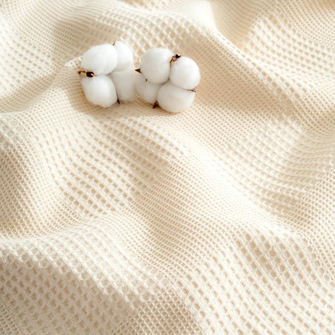 100% Turkish Cotton Blanket Queen Size Waffle Weave Blankets, Made in Turkiye, Light Airy Throw Bedspread (Natural Raw, Queen Size Blanket 90 x 90 inch)