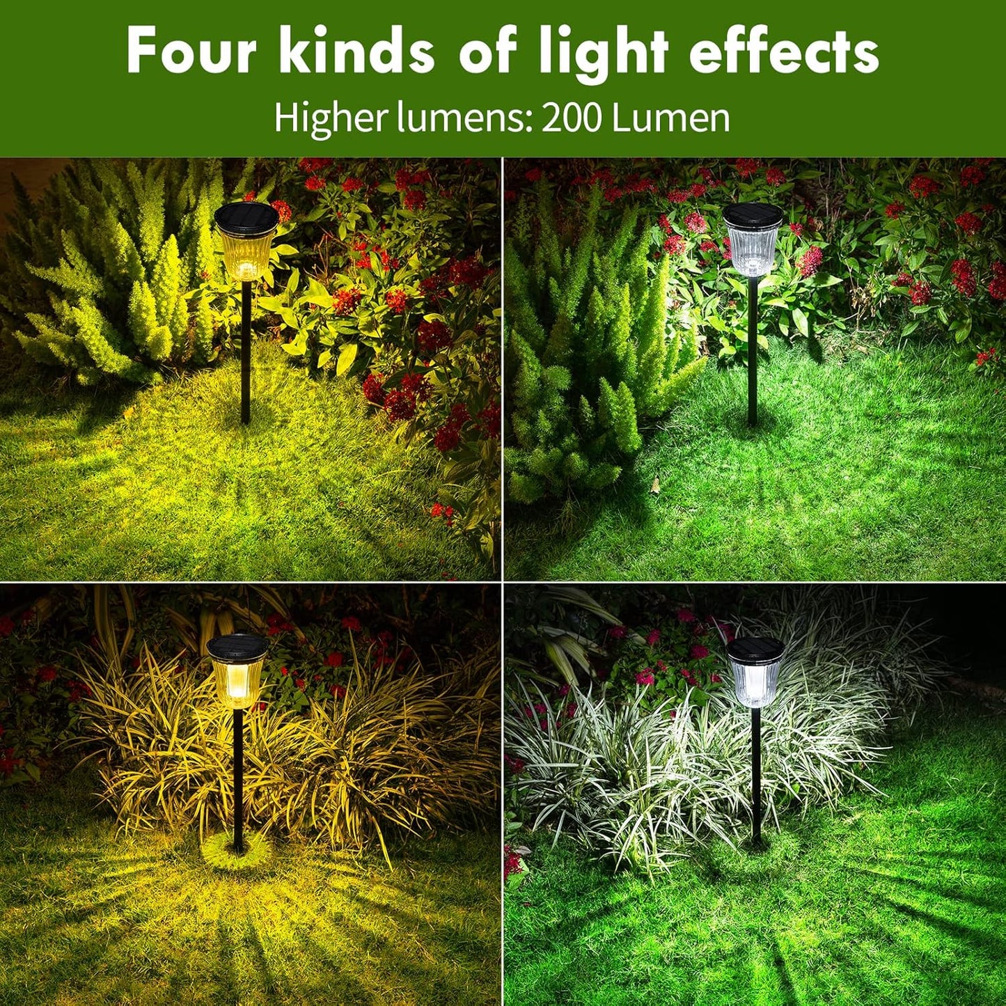 Solar Pathway Lights Outdoor Waterproof, 4 Pack 200 Lumens Super Bright Solar Garden Lights with 2 Lighting Modes, Auto On/Off Outdoor Solar Lights for Yard, Walkway, Lawn, Driveway, Path