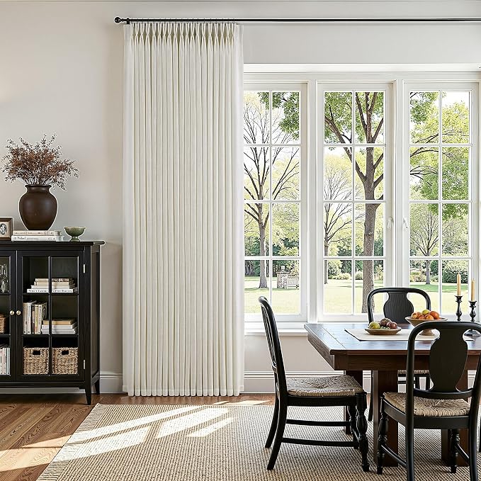 Pinch Pleated Thick Linen Curtains 102 Inch Length 2 Panels Set for Living Room Warm Beige Neutral Pleated Curtains Semi Sheer Light Filtering Privacy Bedroom Window Drapes