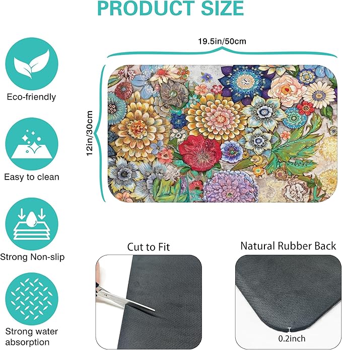 Fun Coffee Mat 19inx12in,Coffee Bar Mat for Countertops,Absorbent Hide Stain Anti-Slip Coffee Bar Accessories Fit Under Coffee Machine Mat,dish Drying Mats for Kitchen