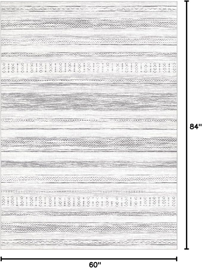 Tortania Area Rug Living Room Rugs - 5x7 Washable Large Soft Neutral Boho Moroccan Bohemian Farmhouse Rug Indoor Floor Carpet for Bedroom Under Dining Table Home Office Decor - Light Grey