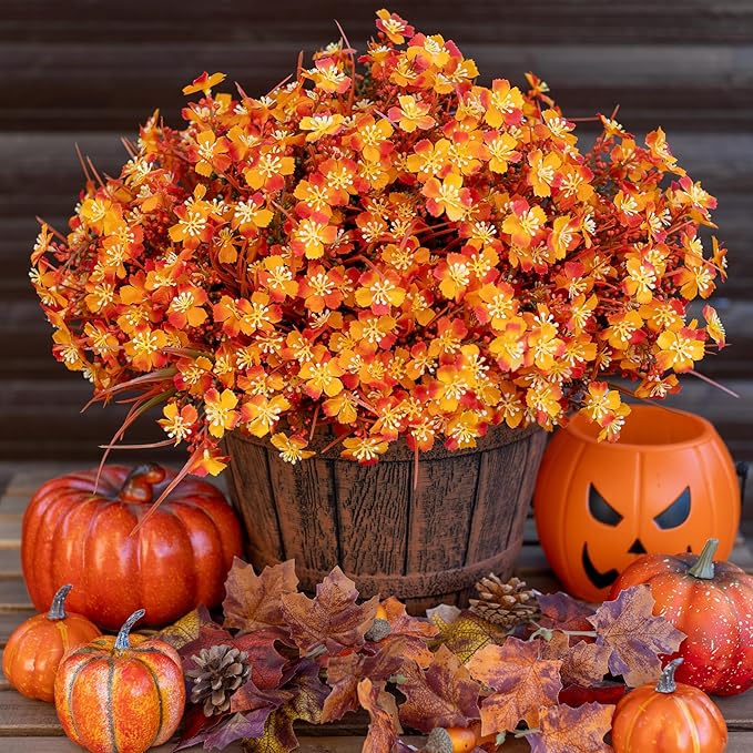 AXYLEX Artificial Flowers Outdoor Shrubs - Fake Plants UV Resistant No Fade Faux Plastic Greenery Home Garden Porch Patio Decoration Office Indoor (Orange)