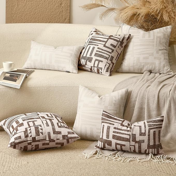 Lumbar Pillow Cushion Cover 20x12 Inch, Double-Sided Geometric Pattern Pillow Covers, Modern Designer Original Pillowcase for Sofa, Bed, Rattan Chair, Bedroom, Living Room(White)