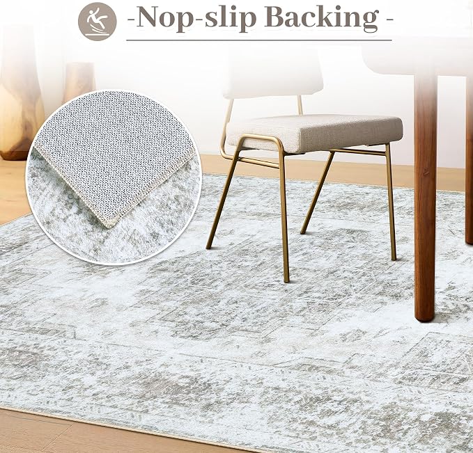 XLUEZ Area Rug 9x12 Living Room Rug, Machine Washable Vintage Distressed Medallion Rug Non-Slip Soft Low Pile Large Indoor Rugs for Bedroom Kitchen Dining Room Office(Taupe,9'x12')