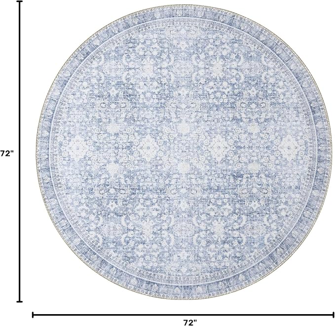 Sasttie Round Rugs 6ft, Ultra-Soft Washable Circle Rug, Low Pile Foldable Thin rugs with Non-Slip Backing, Skin-Friendly Stain Resistant Carpet for Living Room, Bedroom, Kitchen, Dorm, 6ft, Light Blue
