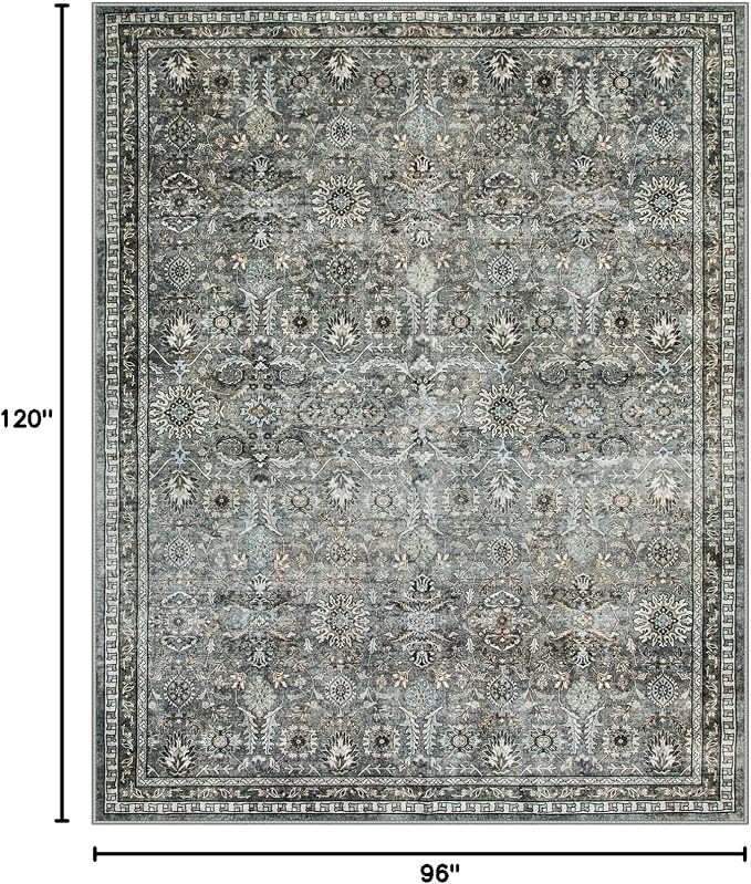 Lahome Grey Green Moody Living Room Rug, Dark 8x10 Washable Area Rug | Soft Pet Friendly Stain Resistant Floor Carpets for Bedroom Dining Room