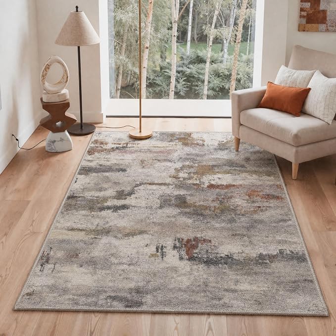 BEIMO Area Rugs 5x7 for Living Room Bedroom, Modern Abstract Machine Washable Rug, Large Soft Low Pile Floor Cover with Non Slip Backing for Dining Room, Dusty Taupe