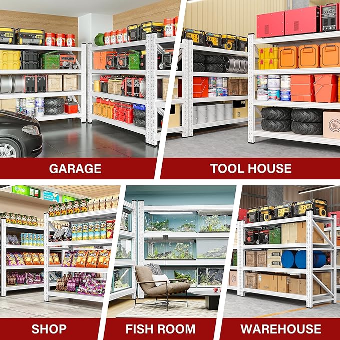 48" Wide Heavy Duty Garage Shelving Units,3000LBS 24 Deep Storage Shelves,White Metal Garage Shelves,Large Storage Rack,Steel Shelf,Industrial Shelving for Shop,Warehouse,48" W x 24" D x 70" H