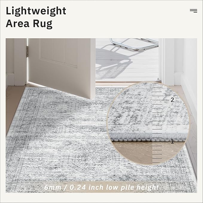 Soalmost Runner Rug 2'x8' Washable Non-Slip Runner Rugs for Kitchen Bathroom Laundry Room Grey Vintage Floor Carpet Runners for Hallway Entryway