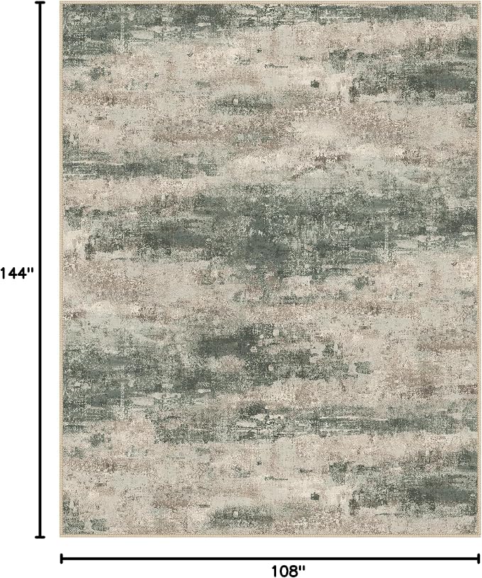 BEIMO Area Rugs 9x12 for Living Room Bedroom, Modern Abstract Machine Washable Rug, Large Soft Low Pile Floor Cover with Non Slip Backing for Dining Room, Grey/Dark Green