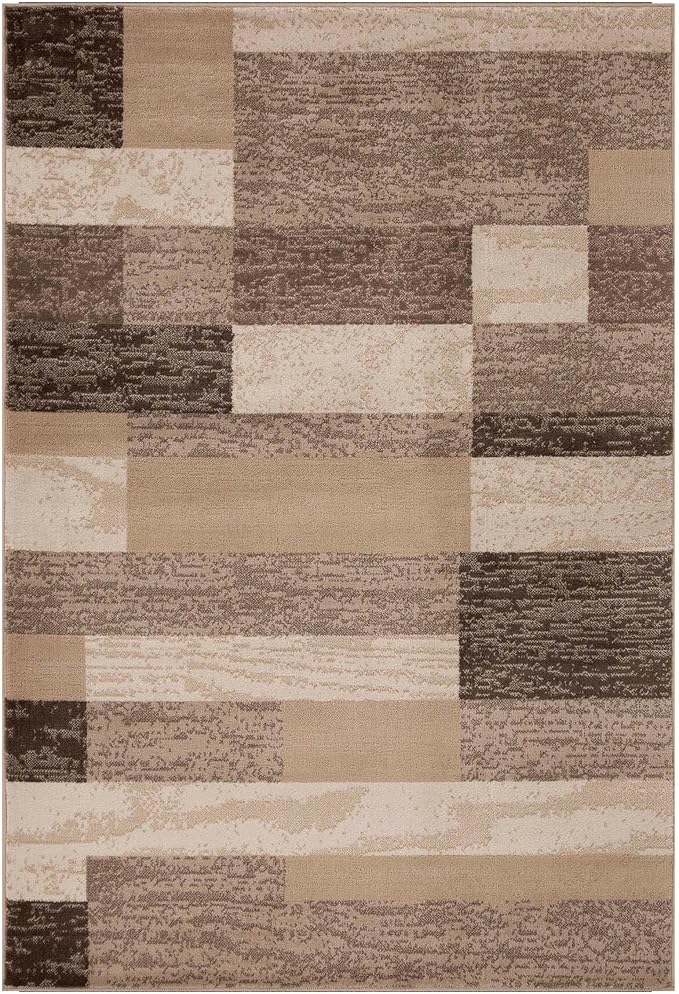 Superior Indoor Area Rug, Jute Backed, Modern Geometric Patchwork Floor Decor for Bedroom, Office, Living Room, Entryway, Hardwood Floors, Rockwood Collection, 5' x 8', Beige
