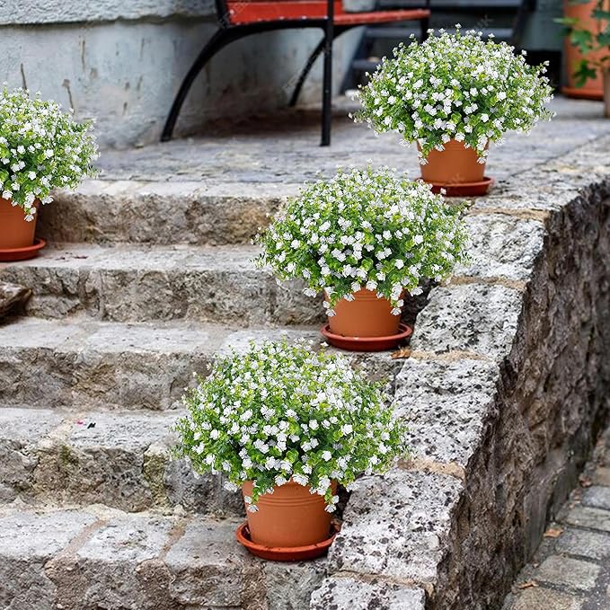 NETAP Outdoor Artificial Flowers UV Resistant, 20 Bundles Fake Realistic Floral Greenery Plants for Outside Porch, Window Boxes, Garden, Yard, Inside Home Table Decor, White