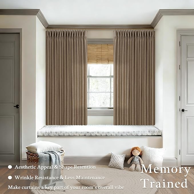 Dutch Cocoa Pinch Pleat Linen Curtains 72 Inch Long for Closet Cabinet 72 Inches Length Brown Farmhouse Boho Country Back Tab Memory Trained Drapes Living Room Bedroom Light Filtering Curtain 2 Panels