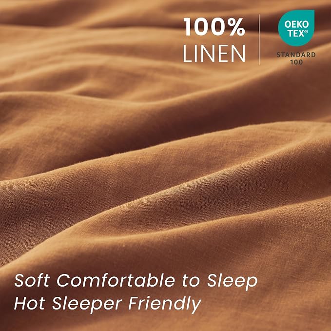 100% French Linen Pillow Shams Basic Style - Pack of 2 - Washed Solid Color Natural Flax Soft Breathable - Rust, 20'' x 36''