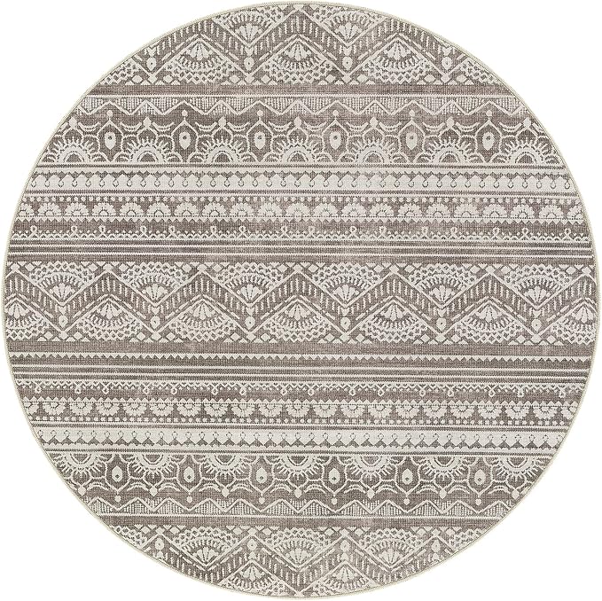 Tortania 10' Round Area Rug Living Room Rugs - Washable Large Soft Neutral Boho Moroccan Bohemian Farmhouse Rug Indoor Floor Carpet for Bedroom Under Dining Table Home Office Decor - Dark Brown