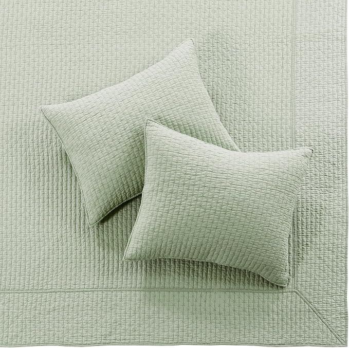 Levtex Home Cross Stitch Reversible Full Bedspread Set (100x104in) with 2 Pillow Shams (26x20in) - Stitch Texture - Desert Sage - Cotton Full Size Bedspread Set - Lightweight, Soft, Pre-Washed