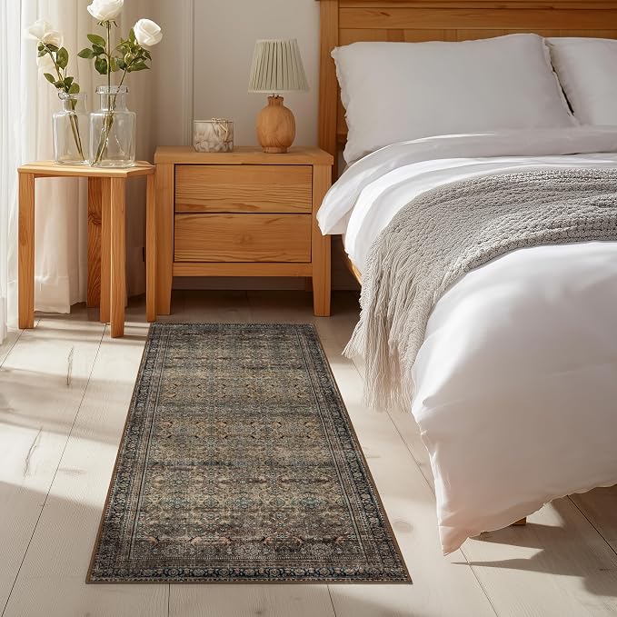 Ruaruarug Washable Area Rug Runner 2×6 for Kitchen Living Room Bedroom, Ultra Soft Non Slip Stain & Fade Resistant, Pet & Kids Friendly, Suitable for High Traffic Areas Easy to Clean, Vintage Brown