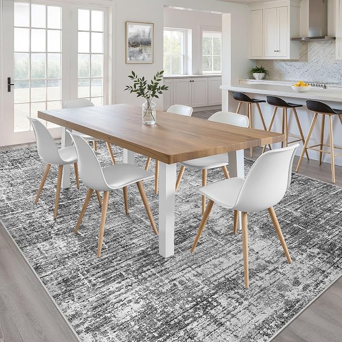 5x8 Area Rug Living Room: Washable Large Neutral Black Rug Abstract Soft Modern Stain Resistant Indoor Floor Non-Slip Carpet for Bedroom Nursery Kids Office Playroom Dining Room Under Table Home