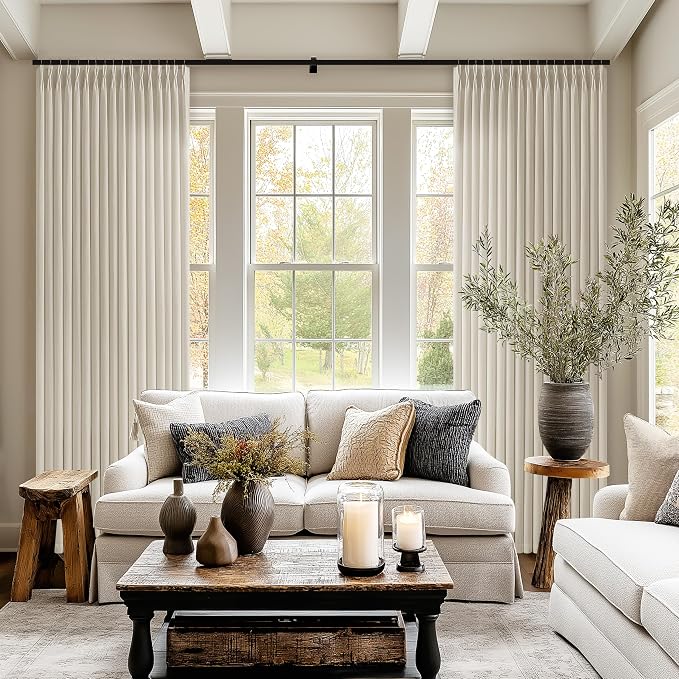Oatmeal Linen Curtains 80 Inches Long 2 Panels Set for Living Room Bedroom Pinch Pleated Back Tab Drapes Neutral Modern Farmhouse Semi Sheer 80 Inch Curtains for Dining Room Window Cabin Beige Tan
