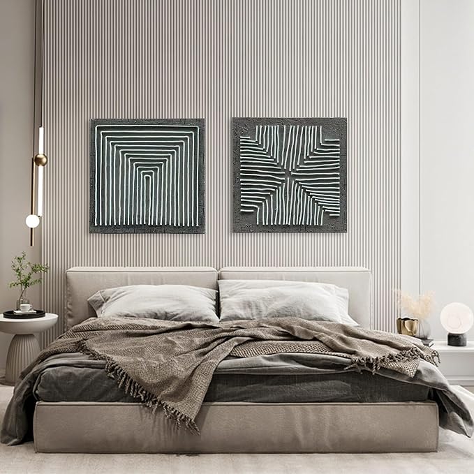 NANKAI Art Hand-Painted Abstract Wall Art Modern Abstract Canvas Wall Decoration Hand-Drawn Work Suitable for Living Room, Bedroom, Office 2 Piece Set 24 x 24 inches