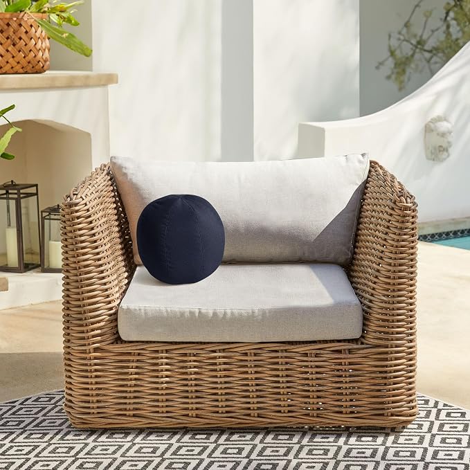 Sorra Home Bocule Outdoor Knife Edge Ball Single Pillow, 10 in W x 10 in H x 10 in D, Blue