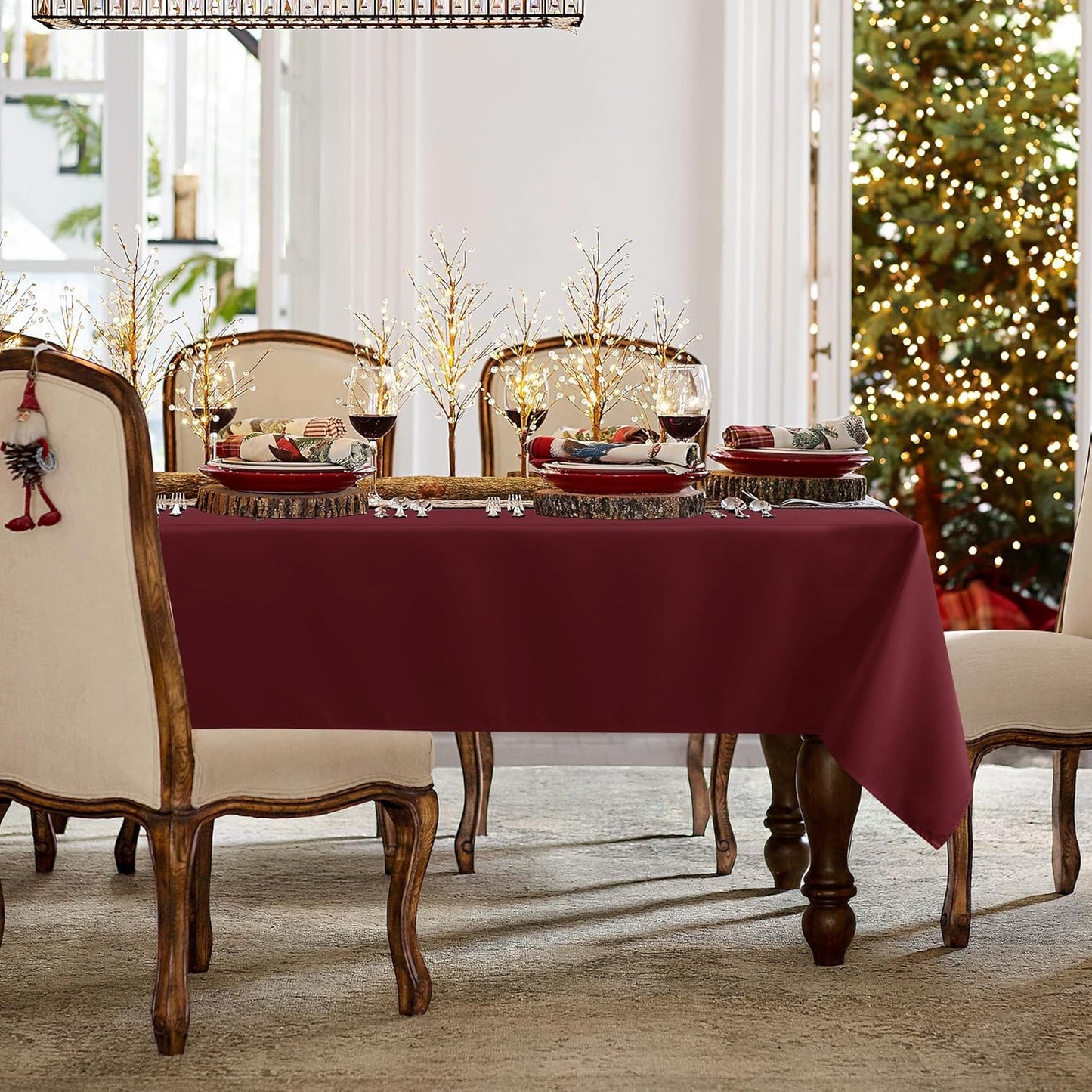 sancua Rectangle Tablecloth - 60 x 120 Inch - Stain and Wrinkle Resistant Washable Polyester Table Cloth, Decorative Fabric Table Cover for Dining Tables, Buffet Parties and Camping, Burgundy