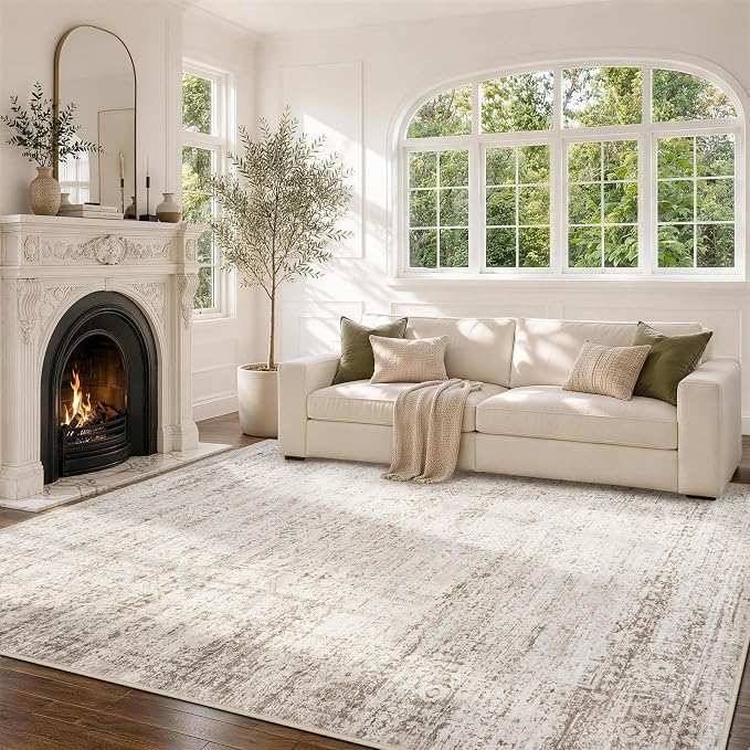 10x14 Area Rugs Large Living Room Rug Washable: Modern Abstract Rug Indoor Modern Carpet Non Slip for Dining Room Bedroom Nursery Home Office Beige Ivory