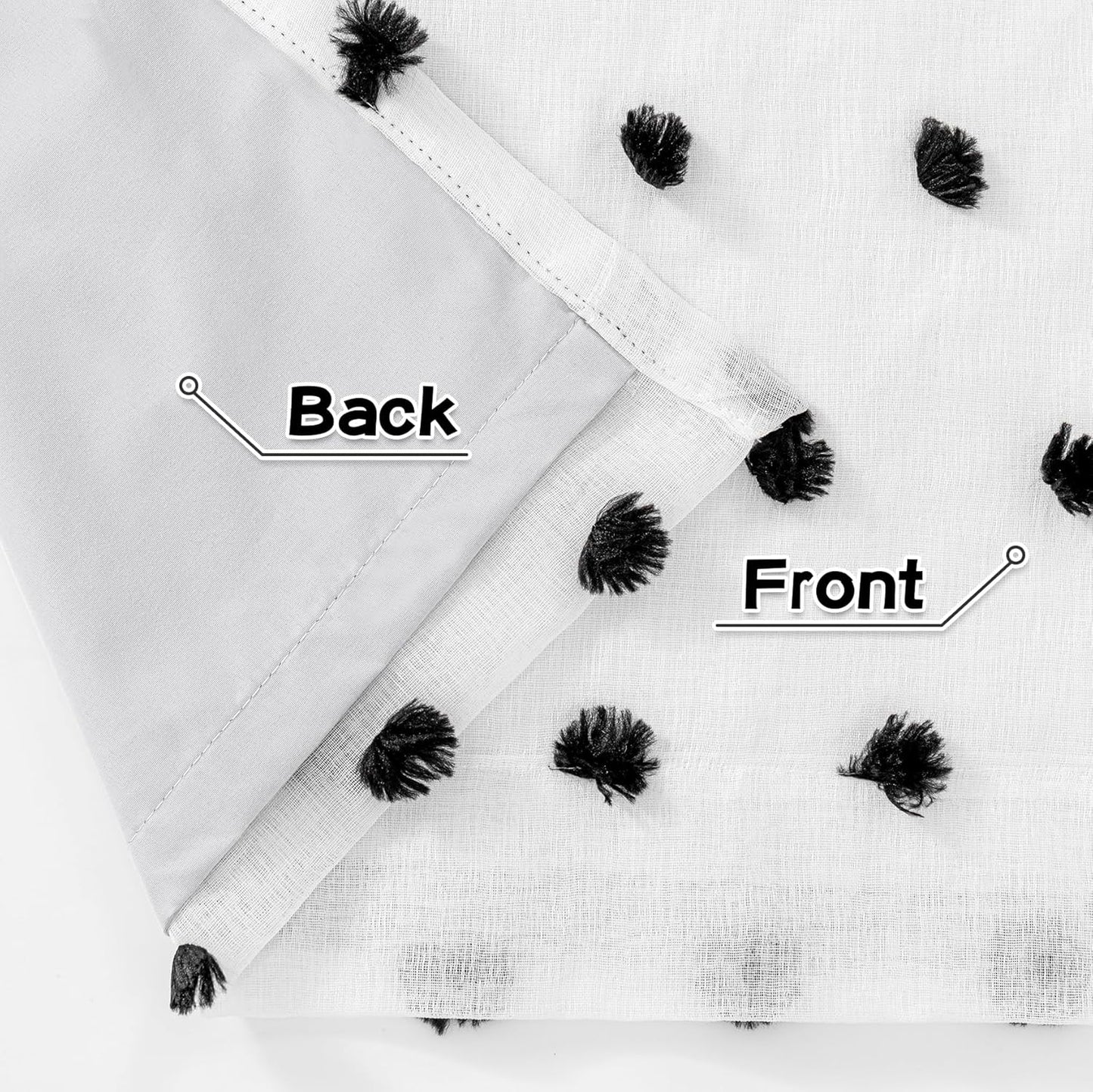 MYSKY HOME Blackout Curtains for Kids Bedroom 100% Light Block Out Thermal Insulated Curtain 63 Inches Grommet Room Darkening Curtains Privacy Window Drapes with Black Pom Pom Sheers，2 PCS, 52" x 63"