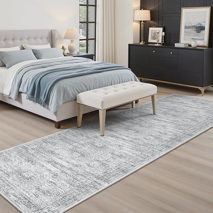 Soalmost Runner Rug 2'x8' Washable Non-Slip Runner Rugs for Kitchen Bathroom Laundry Room Grey Vintage Floor Carpet Runners for Hallway Entryway