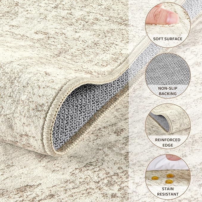 UERMEI 6x8 Area Rug Living Room Rugs - Washable Neutral Modern Abstract Soft Thin Rug Indoor Floor No Slip Rug Carpet for Bedroom Under Dining Table Home Office Decor - Beige/Brown