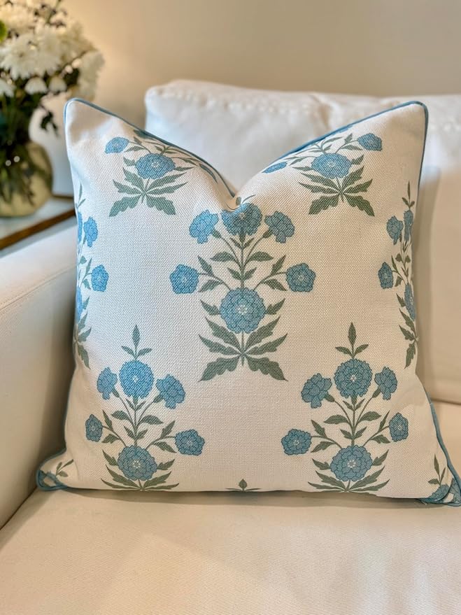 Jillien Harbor Amelia 20" x 20" Floral Throw Pillow Cover Blockprint 50 cm x 50 cm Grandmillennial Home Decor (20" x 20")