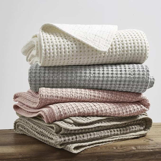 Levtex Home - Mills Waffle - Throw - Grey Cotton Waffle - Throw Size 50 x 60in.